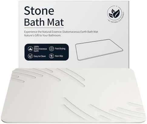 Stone Bath Mat Diatomaceous Earth Shower Mat Non Slip Super Absorbent White