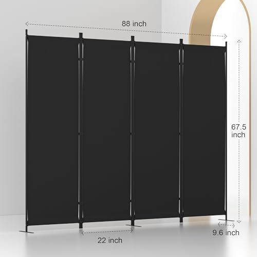 Room Divider, 4 Panel Folding Screen, 88” Portable Separating 3 Feet