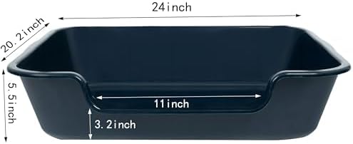 2 Pack of Extra Large Cat Litter Box (ABS Material), Low Entry Senior Litter Pen for Geriatric Kitty Big Cats, Jumbo Pet Safe Litter Boxes Tray for Indoor Pets Potty (Dark Blue, 24"L x 20"W)