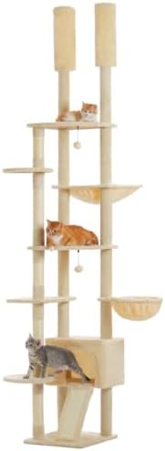 PEQULTI Floor to Ceiling Cat Tree, Height Adjustable 90.5-100.4''