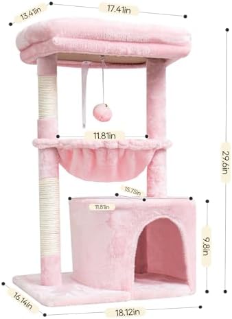 SYANDLVY Pink Cat Tree for Indoor Cats, Modern Tower