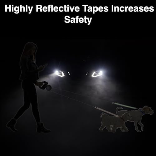 Dual Doggie Two Dog Retractable Leash, 360° Auto-Untangles, Color-Coded