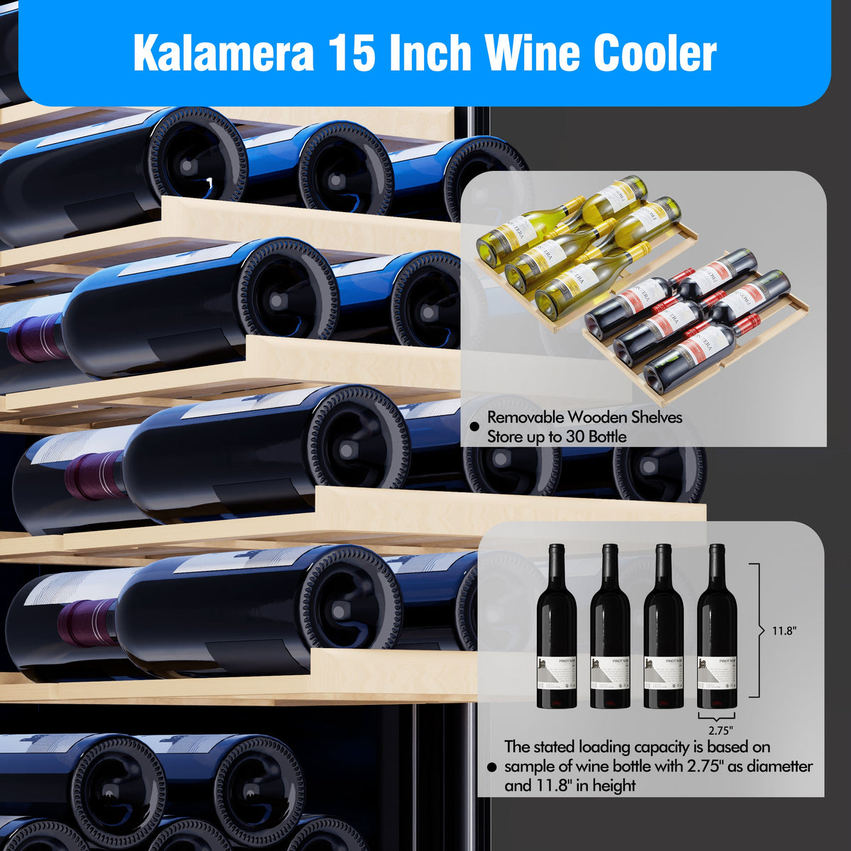 Kalamera 12'' Built-in 18 Bottle Wine refrigerator