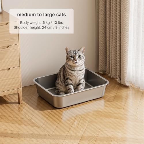 Large High Sided Stainless Steel Cat Litter Box