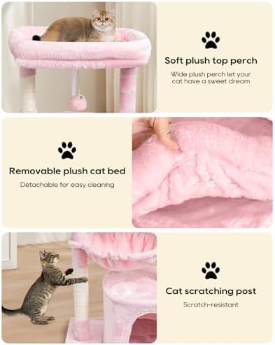 SYANDLVY Pink Cat Tree for Indoor Cats, Modern Tower