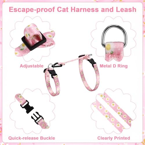 2 Pack Floral Cat Harness and Leash, Escape Proof Adjustable Kitten Harness