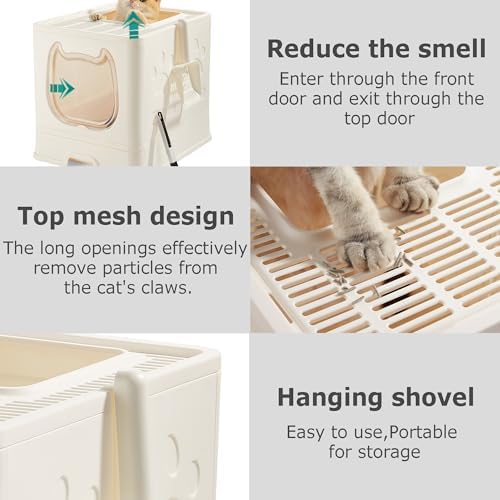 Cat Litter Box with Lid, Covered Top Entry Kitten Litter Pan