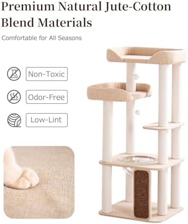 53" Cat Tree Tower for Large Cats, Large Perch & Sisal Board