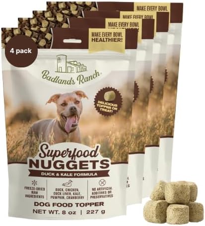Superfood Nuggets- Premium, Freeze-Dried raw Dog Food Topper or Treat. Powerful Nutrient-Dense Ingredients. No Artificial additives. Duck and Kale Formula 8oz - 4pk Bundle