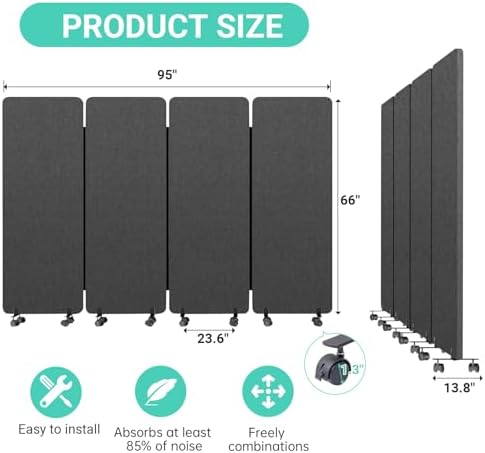 4 Panel Soundproof Room Divider, Portable Acoustic Office Divider