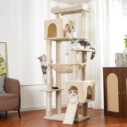 XXL Cat Tree Tower 70”with Oversized Bed, 2 Condos