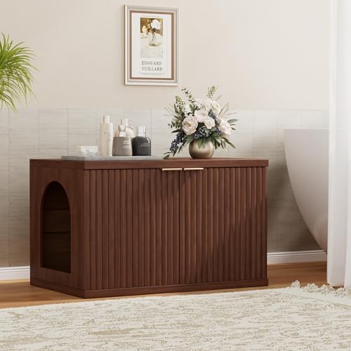 Homhedy Cat Litter Box Enclosure, Modern Fluted Accent