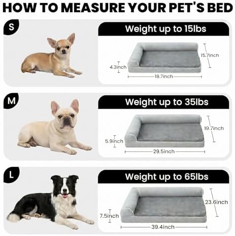 Orthopedic Medium Dog Bed 30 x 20Inch, L Shaped Memory Foam Pet Bed