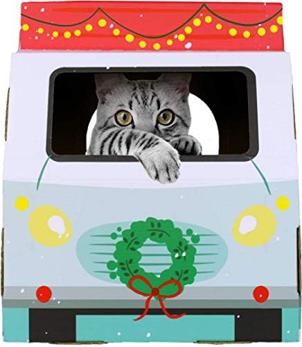 American Cat Club Christmas Cat House & Cat Scratcher w/Bonus Catnip Included