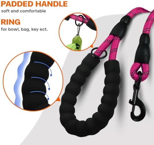 Taglory Rope Dog Leash for Small Medium Dogs, 5 FT Padded Handle