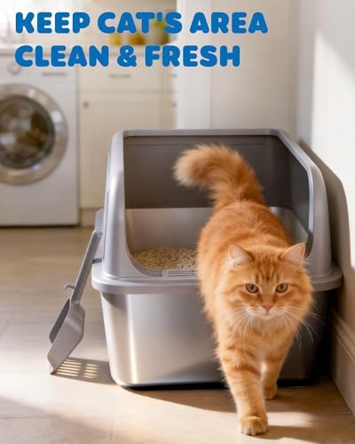 Powools Stainless Steel Cat Litter Box, High-Sided