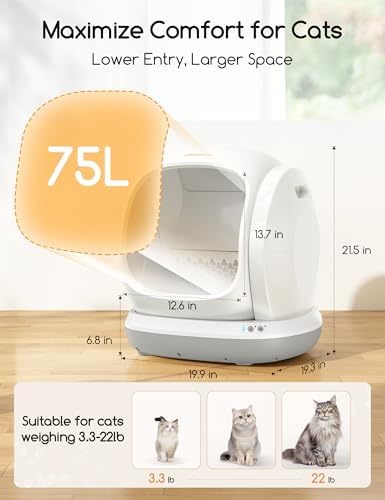 Meowant Self-Cleaning Cat Litter Box, 75L Extra Large Open