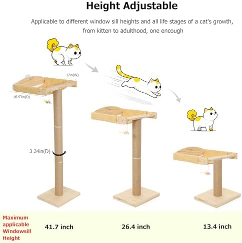 Cat Window Perch with Scratching Post, 46-Inch Tall Climbing Tree & Hammock