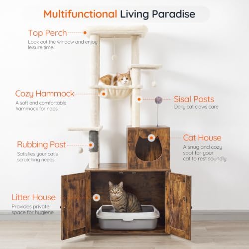 HOOBRO Cat Tree with Litter Box Enclosure, Tall Cat Tower