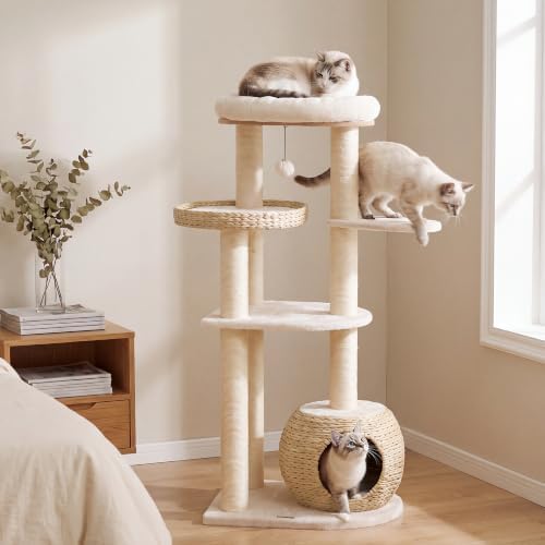 NUNU LAB 53’’ Modern Cat Tree for Large Cats, Cat Tree Tower