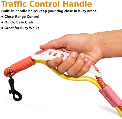 Hands Free Dog Leash, Double Handle Leash 4.5FT Yellow-Orange