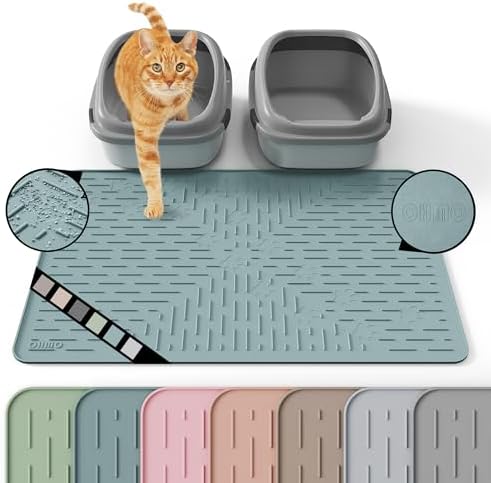 OHMO Large Cat Litter Mat, 31.5x23.6 Silicone Trapping Mat Light Blue