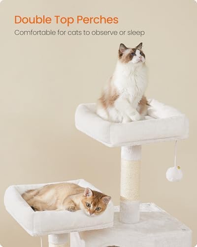 Feandrea Cat Tree, 45.3-Inch Cute Cat Tower, Plush Climbing Condo