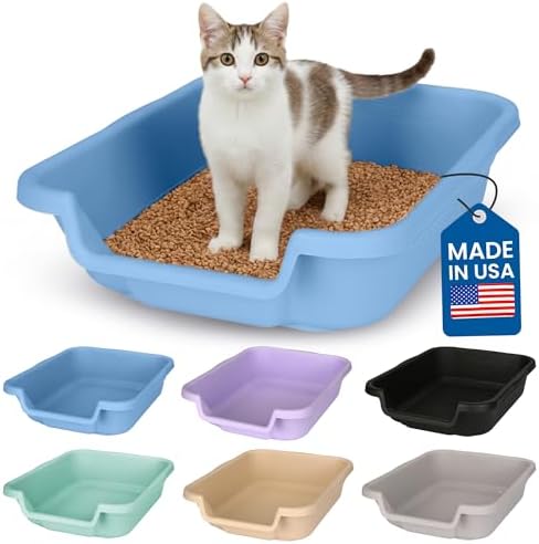 KittyGoHere Senior Cat Litter Box, Small Litter Pan, Small Little Boy Blue