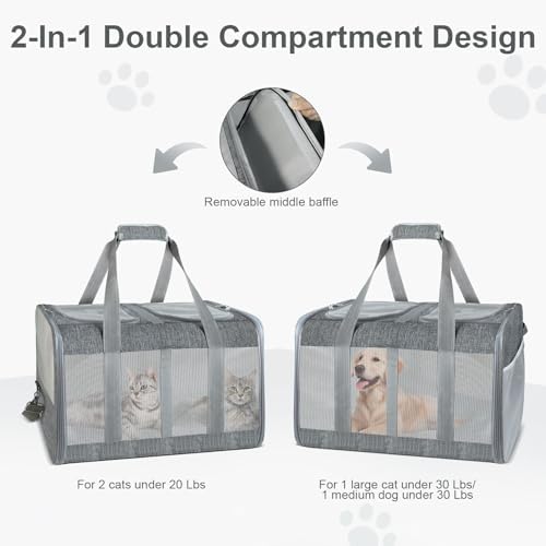 Soft-Sided Cat Carrier for 2 Cats, Breathable Mesh Design, Airline Approved