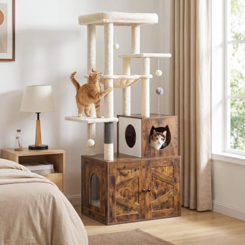 HOOBRO Cat Tree with Litter Box Enclosure, Tall Cat Tower