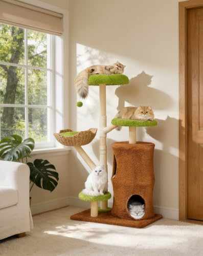 Indoor Cat Tree Tower: Multi-Level Sisal Scratching Post 53.5 Inch