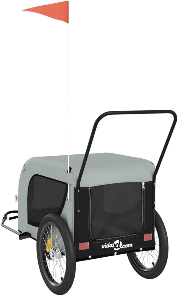 Tidyard Pet Bike Trailer Gray and Black Oxford Fabric and Iron Pet Bicycle Carrier, Animal Bike Stroller for Cat, Puppy, Dog, Outdoor, Travel Style A