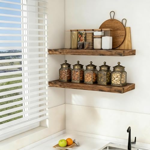 Vervida® Rustic Brown Floating Wall Shelves 35.4in Set of 3 Farmhouse