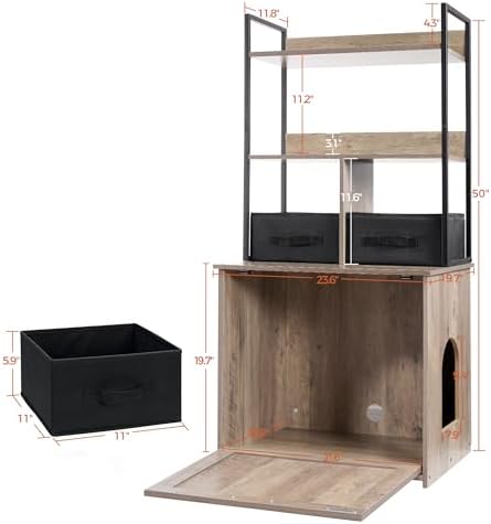 DWANTON Cat Litter Box Enclosure, 2 Storage Shelves and 2 Drawers