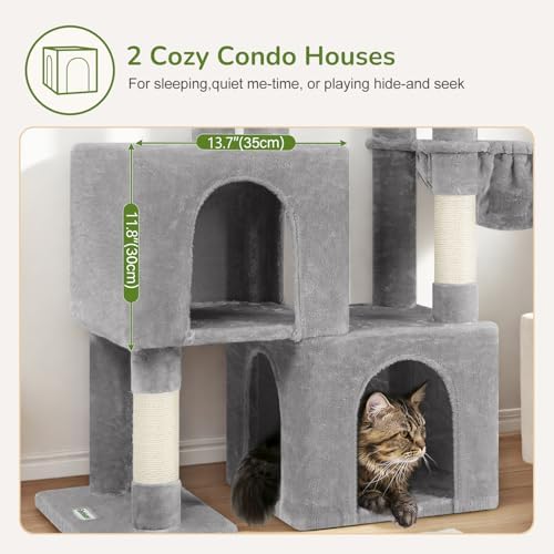 Globlazer 52in Cat Tree Tower for Indoor Cats, 2 Condos, Light Grey