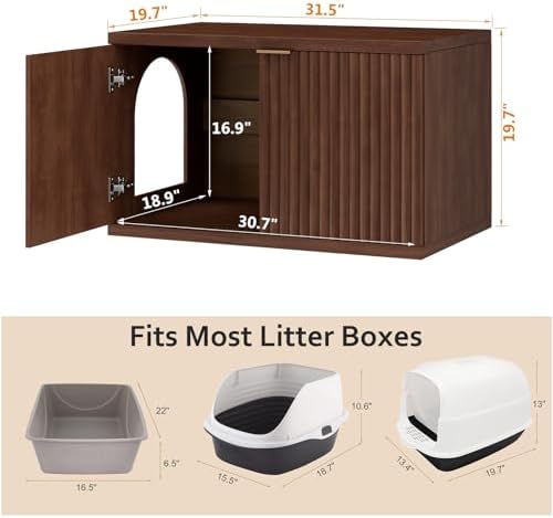 Homhedy Cat Litter Box Enclosure, Modern Fluted Accent