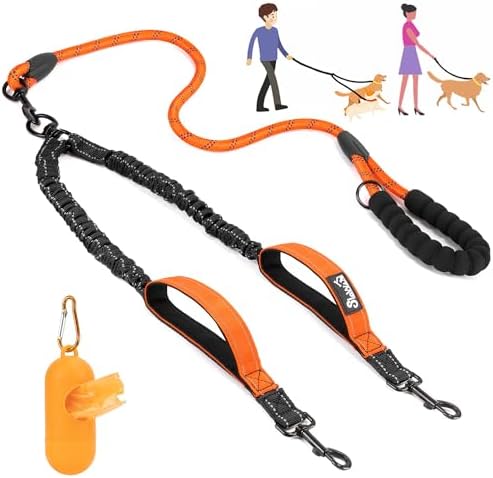 Lukovee Double Dog Leash, Reflective Heavy Duty Lead, No Tangle