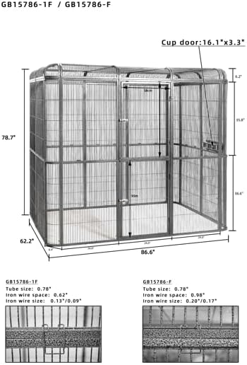 SENY Heavy Duty Large Walk-in Bird Aviary Cage, 79H x 86W x 62D inches, for Parrots, Macaws, Cockatoos, Reptiles, Dogs, Birds Flight Cage. (Silver Black, Wire Size: 0.14")
