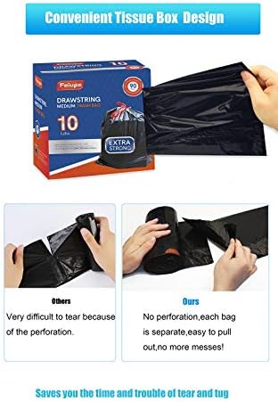 10 Gallon Drawstring Trash Bag Garbage Bag Trash Can Liner, 0.9 Mil