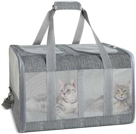 Soft-Sided Cat Carrier for 2 Cats, Breathable Mesh Design, Airline Approved