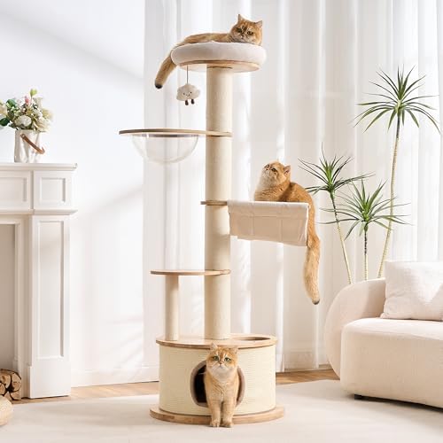 64.2" Solid Wood Cat Tree Tower