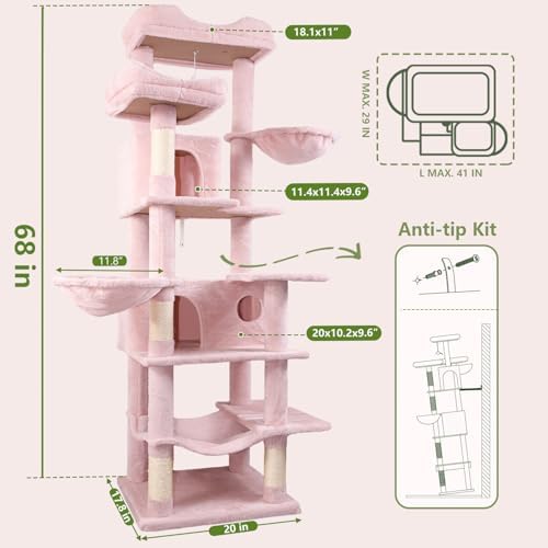 68 Inches Multi-Level Large and Tall Cat Tree Tower