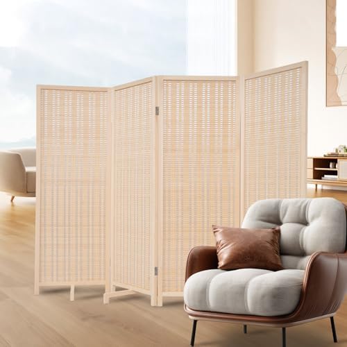 Bamboo Room Divider 4 Panel 47" H, 360°Rotating Feet Privacy Screen