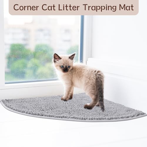 Tinideya Corner Cat Litter Mat Trapping Waterproof Non Slip, Light Gray