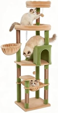 67-Inch Cat Tree with Bed, Observation Deck, Plush Platform & Toy Ball
