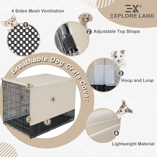 Explore Land Breathable Dog Crate Cover, 18 inches （Tan）