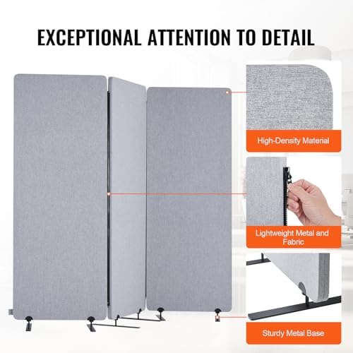 VEVOR Office Partitions, 3 Panel PET Polyester Soundproof Room Screen, Folding
