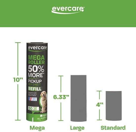 Evercare Pack of 6 10" Wide Large Surface Mega Pet Roller Refill, 50 Sheets Each (300 Sheets Total)