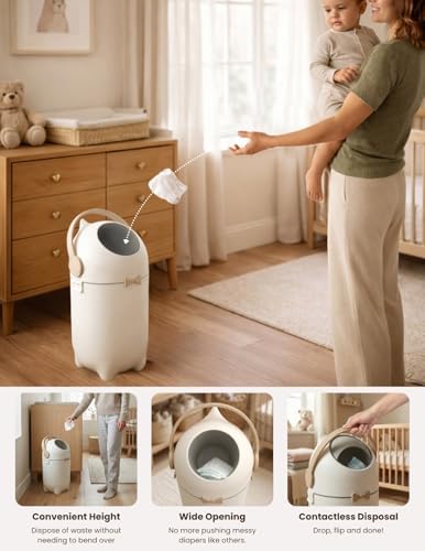 iTouchless Odor-Locking Nursery Pail | 2026 Award-Winning Bin | Boho White