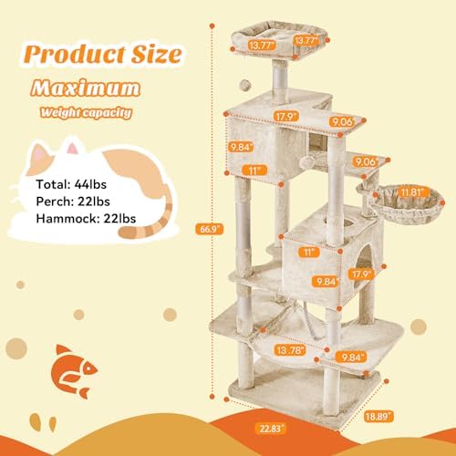 Sweetcrispy 66 Inch Cat Tree Tower